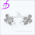 All kind of CZ available 925 sterling silver jewellery four leaf crystal stud earrings